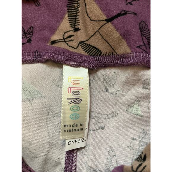 2 Pairs Lularoe Leggings One Size Bundle Purple Birds & Coral Lace - Picture 4 of 4